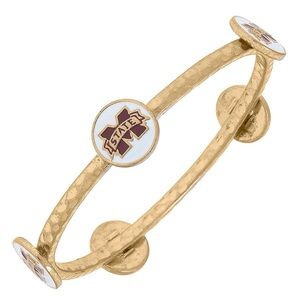 Gold Hammered Bangle with Enamel State Medallions - MS State